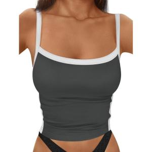 imageTrendy Queen Womens Camisole Tank Tops Sleeveless Racerback Cropped Cami Slim Fitted Tops Casual Summer Outifts 2024Gray