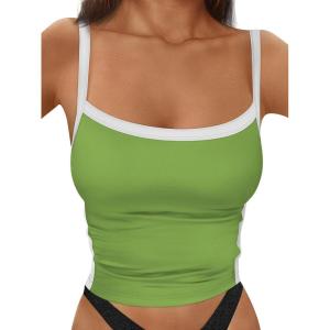 imageTrendy Queen Womens Camisole Tank Tops Sleeveless Racerback Cropped Cami Slim Fitted Tops Casual Summer Outifts 2024Green