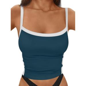 imageTrendy Queen Womens Camisole Tank Tops Sleeveless Racerback Cropped Cami Slim Fitted Tops Casual Summer Outifts 2024Hazeblue