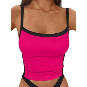 imageTrendy Queen Womens Camisole Tank Tops Sleeveless Racerback Cropped Cami Slim Fitted Tops Casual Summer Outifts 2024Hotpink