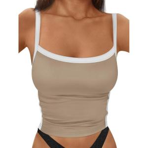 imageTrendy Queen Womens Camisole Tank Tops Sleeveless Racerback Cropped Cami Slim Fitted Tops Casual Summer Outifts 2024Khaki