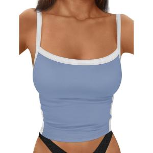 imageTrendy Queen Womens Camisole Tank Tops Sleeveless Racerback Cropped Cami Slim Fitted Tops Casual Summer Outifts 2024Lightblue