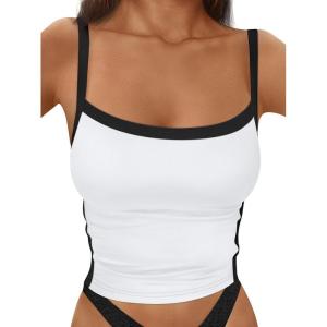 imageTrendy Queen Womens Camisole Tank Tops Sleeveless Racerback Cropped Cami Slim Fitted Tops Casual Summer Outifts 2024White