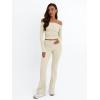 imageTrendy Queen 2 Piece Outfits for Women Off Shoulder Crop Tops and Fold Over Flared Pant SetsApricot