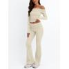 imageTrendy Queen 2 Piece Outfits for Women Off Shoulder Crop Tops and Fold Over Flared Pant SetsApricot