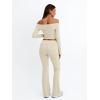 imageTrendy Queen 2 Piece Outfits for Women Off Shoulder Crop Tops and Fold Over Flared Pant SetsApricot