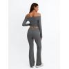 imageTrendy Queen 2 Piece Outfits for Women Off Shoulder Crop Tops and Fold Over Flared Pant SetsDark Grey