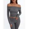 imageTrendy Queen 2 Piece Outfits for Women Off Shoulder Crop Tops and Fold Over Flared Pant SetsDark Grey