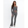 imageTrendy Queen 2 Piece Outfits for Women Off Shoulder Crop Tops and Fold Over Flared Pant SetsDark Grey