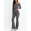 imageTrendy Queen 2 Piece Outfits for Women Off Shoulder Crop Tops and Fold Over Flared Pant SetsDark Grey
