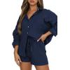 imageTrendy Queen 2 Piece Sets For Women Lounge Wear Pajama Matching Long Sleeve Two Piece Spring Outfits Fashion Tracksuit 2025Navyblue