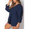 imageTrendy Queen 2 Piece Sets For Women Lounge Wear Pajama Matching Long Sleeve Two Piece Spring Outfits Fashion Tracksuit 2025Navyblue