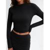 imageTrendy Queen 2 Piece Skirts Sets for Women Long Sleeve Crew Neck Crop Tops Bodycon Maxi Matching ClothesBlack