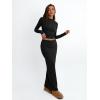 imageTrendy Queen 2 Piece Skirts Sets for Women Long Sleeve Crew Neck Crop Tops Bodycon Maxi Matching ClothesBlack