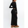 imageTrendy Queen 2 Piece Skirts Sets for Women Long Sleeve Crew Neck Crop Tops Bodycon Maxi Matching ClothesBlack
