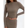 imageTrendy Queen 2 Piece Skirts Sets for Women Long Sleeve Crew Neck Crop Tops Bodycon Maxi Matching ClothesCoffeegrey