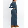 imageTrendy Queen 2 Piece Skirts Sets for Women Long Sleeve Crew Neck Crop Tops Bodycon Maxi Matching ClothesHazeblue