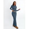 imageTrendy Queen 2 Piece Skirts Sets for Women Long Sleeve Crew Neck Crop Tops Bodycon Maxi Matching ClothesHazeblue
