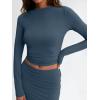 imageTrendy Queen 2 Piece Skirts Sets for Women Long Sleeve Crew Neck Crop Tops Bodycon Maxi Matching ClothesHazeblue