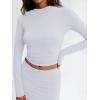 imageTrendy Queen 2 Piece Skirts Sets for Women Long Sleeve Crew Neck Crop Tops Bodycon Maxi Matching ClothesWhite