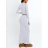 imageTrendy Queen 2 Piece Skirts Sets for Women Long Sleeve Crew Neck Crop Tops Bodycon Maxi Matching ClothesWhite
