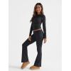 imageTrendy Queen Lounge Sets For Women 2 Piece Outfits Long Sleeve Shirts and Fold Over Yoga Pants Two Piece Workout SetsBlack