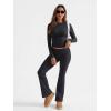 imageTrendy Queen Lounge Sets For Women 2 Piece Outfits Long Sleeve Shirts and Fold Over Yoga Pants Two Piece Workout SetsBlack