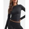 imageTrendy Queen Lounge Sets For Women 2 Piece Outfits Long Sleeve Shirts and Fold Over Yoga Pants Two Piece Workout SetsBlack