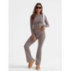 imageTrendy Queen Lounge Sets For Women 2 Piece Outfits Long Sleeve Shirts and Fold Over Yoga Pants Two Piece Workout SetsCoffee Grey