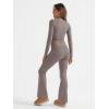 imageTrendy Queen Lounge Sets For Women 2 Piece Outfits Long Sleeve Shirts and Fold Over Yoga Pants Two Piece Workout SetsCoffee Grey