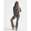 imageTrendy Queen Lounge Sets For Women 2 Piece Outfits Long Sleeve Shirts and Fold Over Yoga Pants Two Piece Workout SetsDark Grey