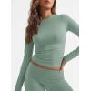 imageTrendy Queen Lounge Sets For Women 2 Piece Outfits Long Sleeve Shirts and Fold Over Yoga Pants Two Piece Workout SetsGrass Green