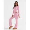 imageTrendy Queen Lounge Sets For Women 2 Piece Outfits Long Sleeve Shirts and Fold Over Yoga Pants Two Piece Workout SetsPink