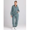 imageTrendy Queen Womens 2 Piece Outfits Long Sleeve Sweatsuits Half Zip Sweatshirts with Fleece Joggers SweatpantsBluegreen