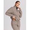 imageTrendy Queen Womens 2 Piece Outfits Long Sleeve Sweatsuits Half Zip Sweatshirts with Fleece Joggers SweatpantsCoffeegrey