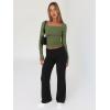 imageTrendy Queen Womens Long Sleeve Shirts Going Out Basic Crop Tops Fashion Y2k Workout Clothes Square Neck Fall OutfitsArmy Green