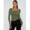 imageTrendy Queen Womens Long Sleeve Shirts Going Out Basic Crop Tops Fashion Y2k Workout Clothes Square Neck Fall OutfitsArmy Green