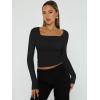 imageTrendy Queen Womens Long Sleeve Shirts Going Out Basic Crop Tops Fashion Y2k Workout Clothes Square Neck Fall OutfitsBlack