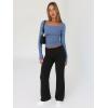 imageTrendy Queen Womens Long Sleeve Shirts Going Out Basic Crop Tops Fashion Y2k Workout Clothes Square Neck Fall OutfitsBlue