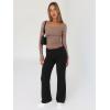 imageTrendy Queen Womens Long Sleeve Shirts Going Out Basic Crop Tops Fashion Y2k Workout Clothes Square Neck Fall OutfitsCoffee Grey