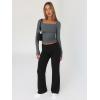 imageTrendy Queen Womens Long Sleeve Shirts Going Out Basic Crop Tops Fashion Y2k Workout Clothes Square Neck Fall OutfitsGray