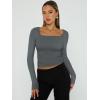 imageTrendy Queen Womens Long Sleeve Shirts Going Out Basic Crop Tops Fashion Y2k Workout Clothes Square Neck Fall OutfitsGray