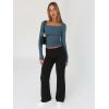 imageTrendy Queen Womens Long Sleeve Shirts Going Out Basic Crop Tops Fashion Y2k Workout Clothes Square Neck Fall OutfitsHaze Blue