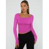 imageTrendy Queen Womens Long Sleeve Shirts Going Out Basic Crop Tops Fashion Y2k Workout Clothes Square Neck Fall OutfitsHot Pink