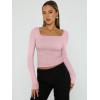 imageTrendy Queen Womens Long Sleeve Shirts Going Out Basic Crop Tops Fashion Y2k Workout Clothes Square Neck Fall OutfitsPink