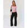 imageTrendy Queen Womens Long Sleeve Shirts Going Out Basic Crop Tops Fashion Y2k Workout Clothes Square Neck Fall OutfitsPink