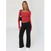 imageTrendy Queen Womens Long Sleeve Shirts Going Out Basic Crop Tops Fashion Y2k Workout Clothes Square Neck Fall OutfitsRed