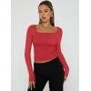 imageTrendy Queen Womens Long Sleeve Shirts Going Out Basic Crop Tops Fashion Y2k Workout Clothes Square Neck Fall OutfitsRed