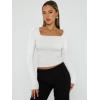 imageTrendy Queen Womens Long Sleeve Shirts Going Out Basic Crop Tops Fashion Y2k Workout Clothes Square Neck Fall OutfitsWhite