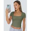 imageTrendy Queen Womens Square Neck Going Out Crop Tops Short Sleeve T Shirts Summer Cute Clothes Basics TeesArmygreen